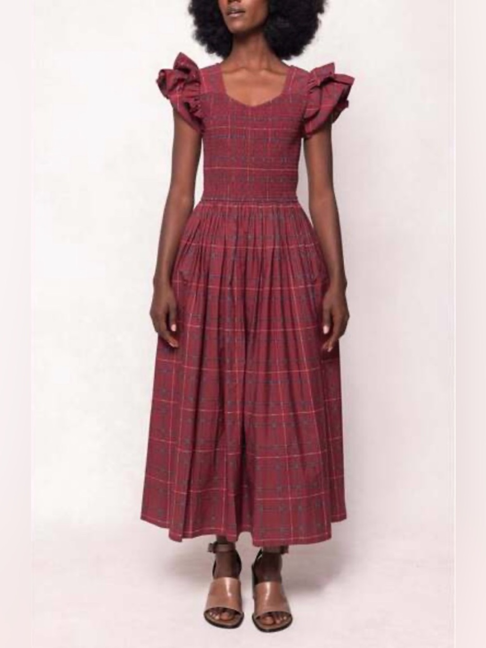 Ivy City Co Hattie Dress in Burgundy Plaid Size XXS Cottagecore NWT Smocked